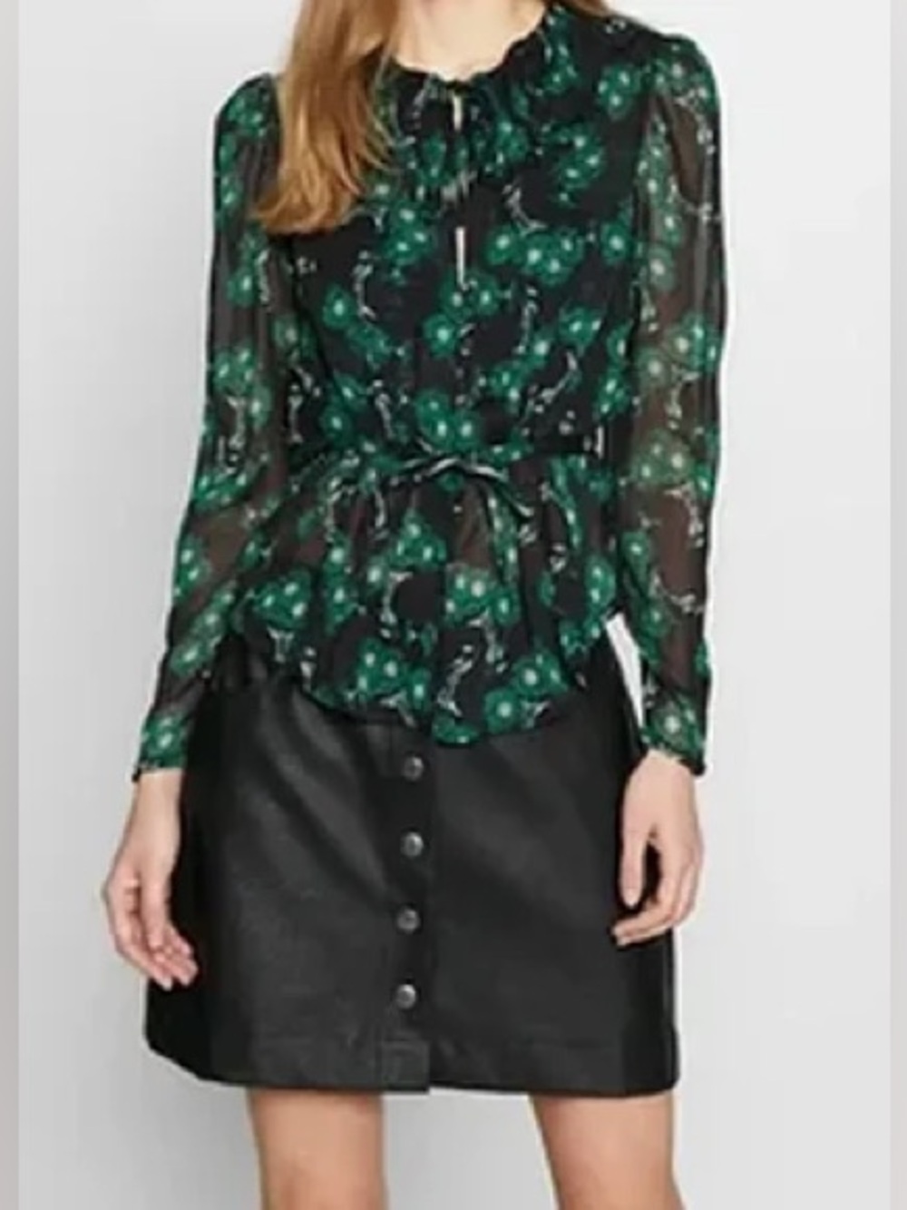 Topshop Black Blouse with Green Floral Print